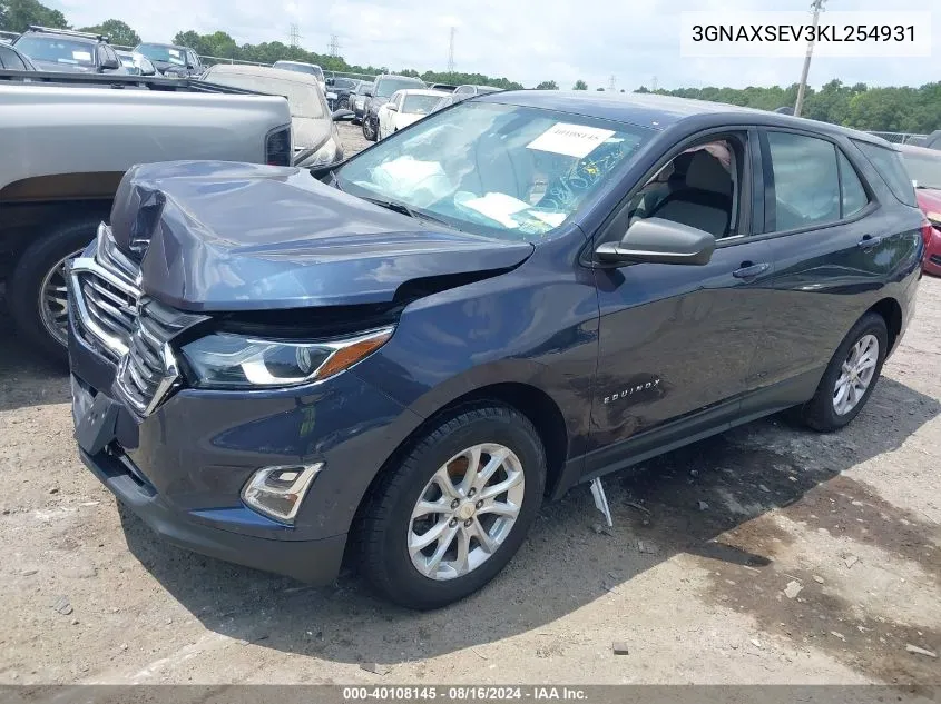 2019 Chevrolet Equinox Ls VIN: 3GNAXSEV3KL254931 Lot: 40108145