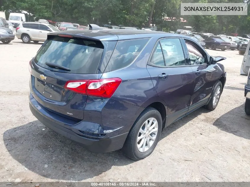 2019 Chevrolet Equinox Ls VIN: 3GNAXSEV3KL254931 Lot: 40108145