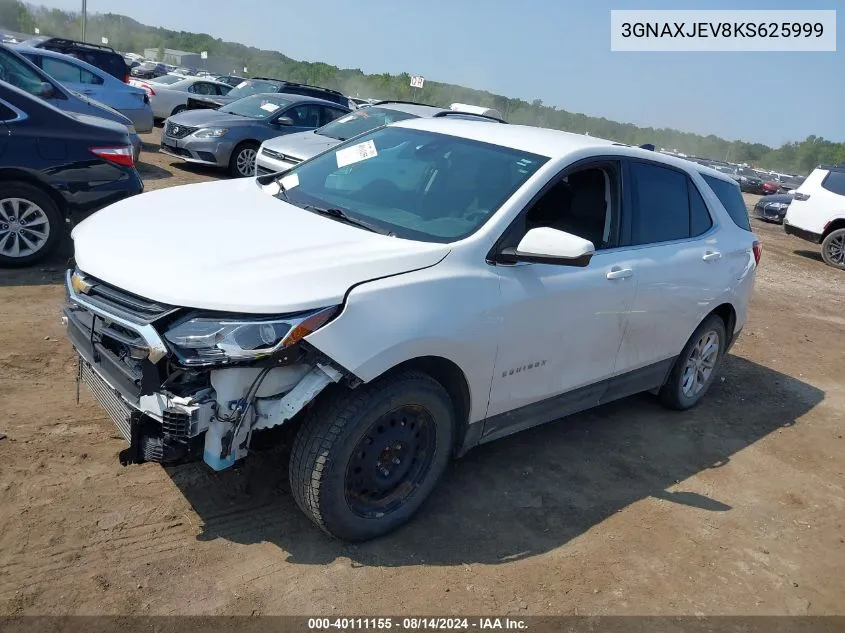 2019 Chevrolet Equinox Lt VIN: 3GNAXJEV8KS625999 Lot: 40111155