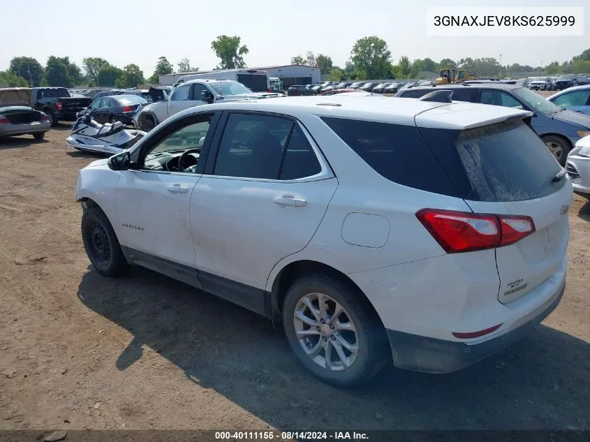 2019 Chevrolet Equinox Lt VIN: 3GNAXJEV8KS625999 Lot: 40111155