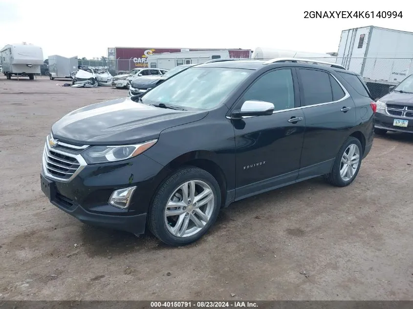 2019 Chevrolet Equinox Premier VIN: 2GNAXYEX4K6140994 Lot: 40150791