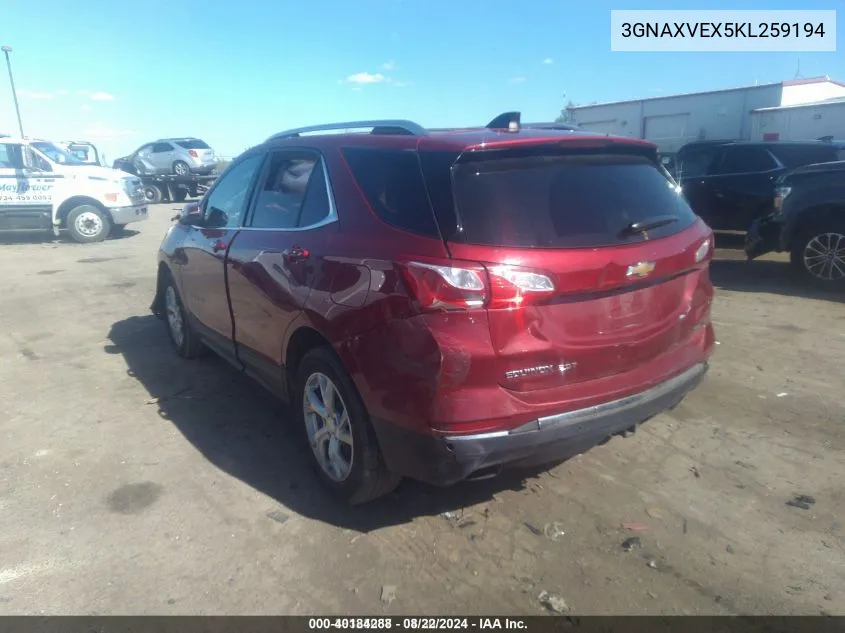 2019 Chevrolet Equinox Lt VIN: 3GNAXVEX5KL259194 Lot: 40184288