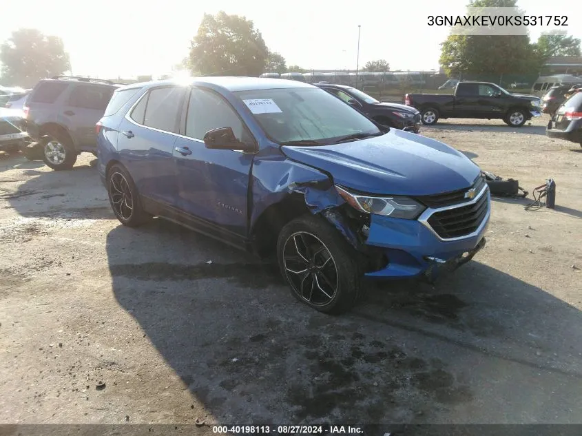 2019 Chevrolet Equinox Lt VIN: 3GNAXKEV0KS531752 Lot: 40198113