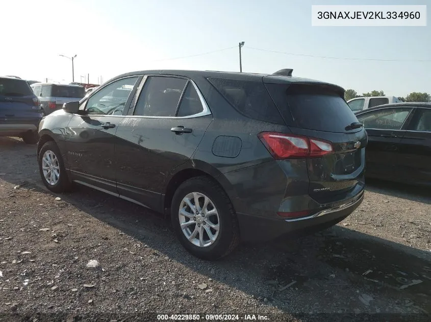 2019 Chevrolet Equinox Lt VIN: 3GNAXJEV2KL334960 Lot: 40229850