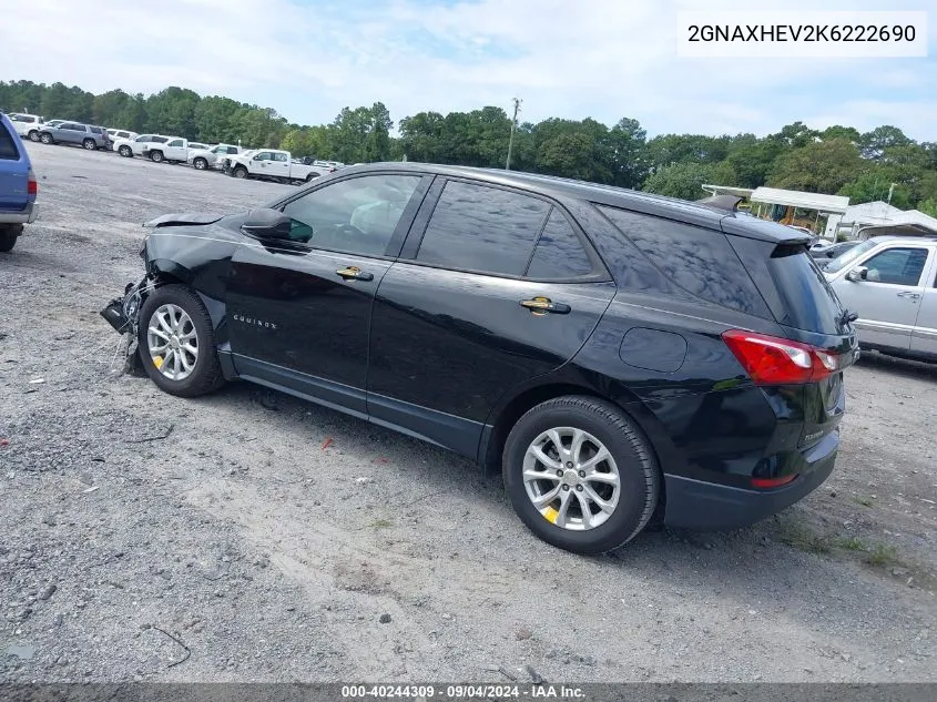 2019 Chevrolet Equinox Ls VIN: 2GNAXHEV2K6222690 Lot: 40244309