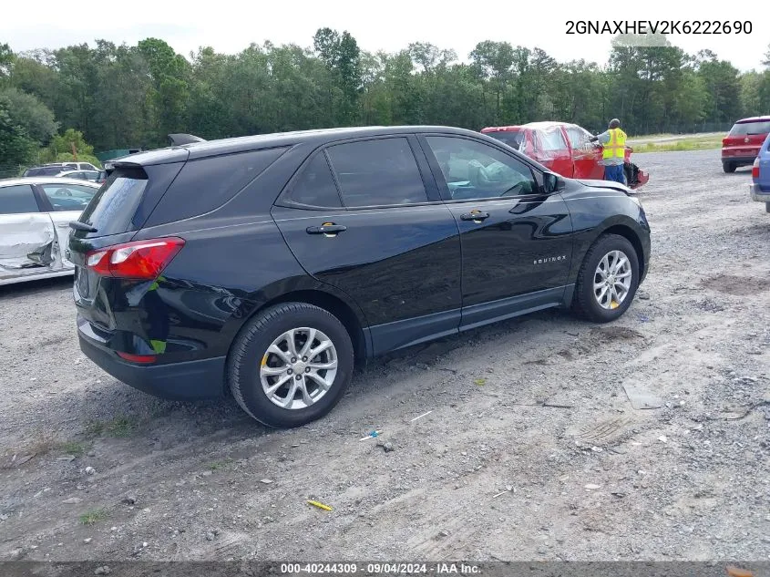 2019 Chevrolet Equinox Ls VIN: 2GNAXHEV2K6222690 Lot: 40244309