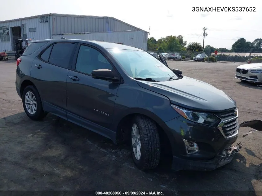 2019 Chevrolet Equinox Ls VIN: 3GNAXHEV0KS537652 Lot: 40268950