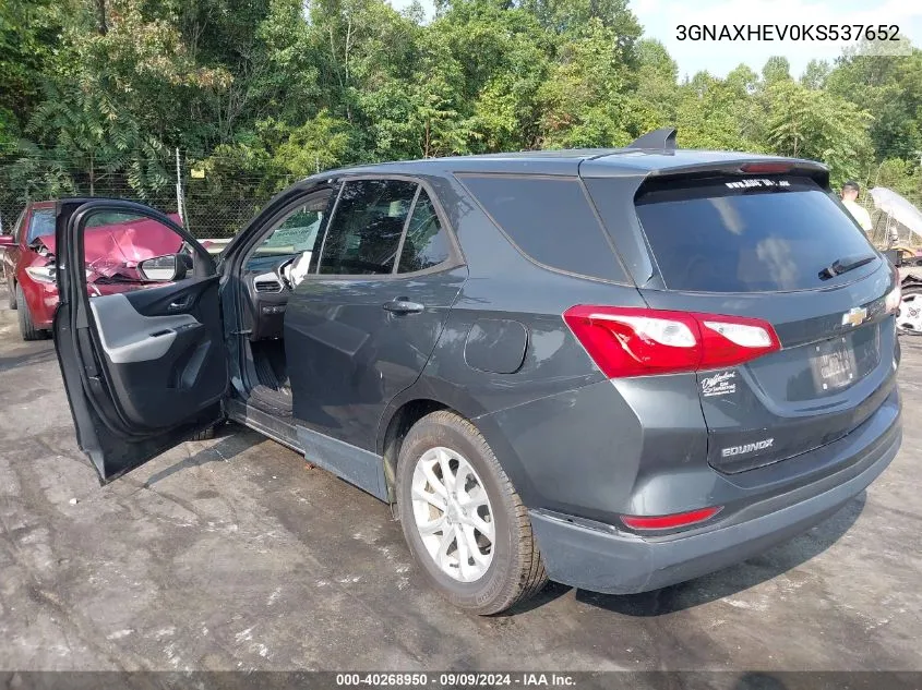 2019 Chevrolet Equinox Ls VIN: 3GNAXHEV0KS537652 Lot: 40268950