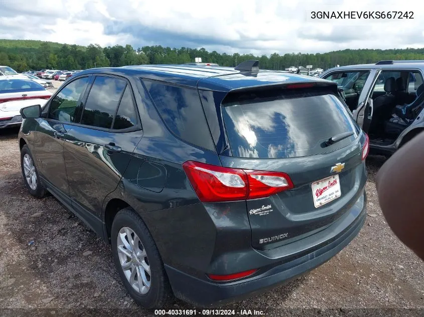 2019 Chevrolet Equinox Ls VIN: 3GNAXHEV6KS667242 Lot: 40331691