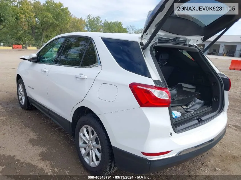 2019 Chevrolet Equinox Lt VIN: 2GNAXJEV0K6231105 Lot: 40343791