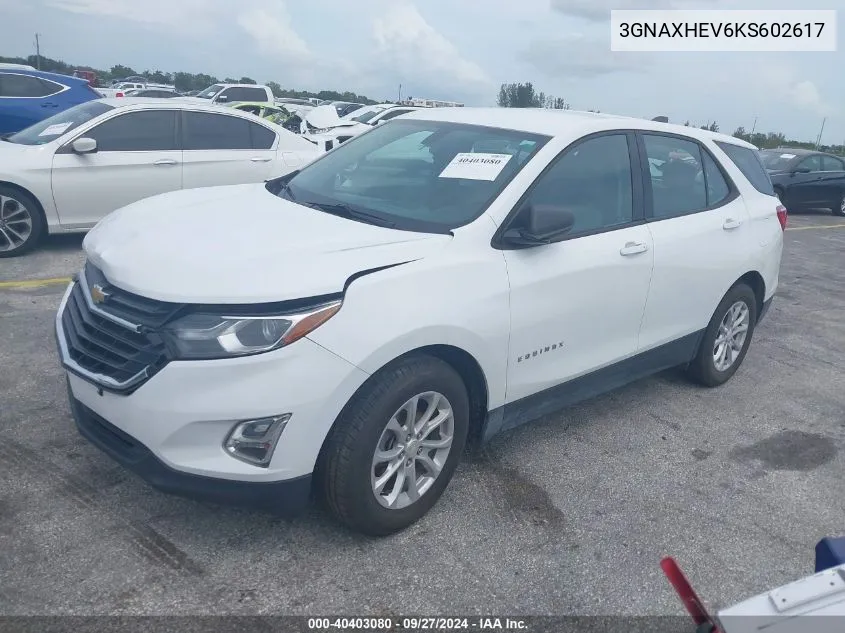 2019 Chevrolet Equinox Ls VIN: 3GNAXHEV6KS602617 Lot: 40403080