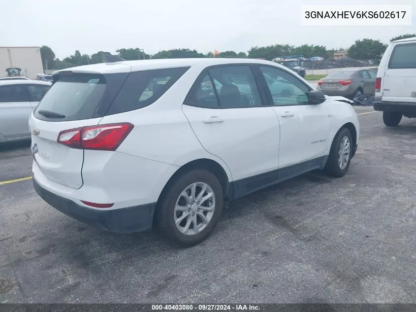 2019 Chevrolet Equinox Ls VIN: 3GNAXHEV6KS602617 Lot: 40403080