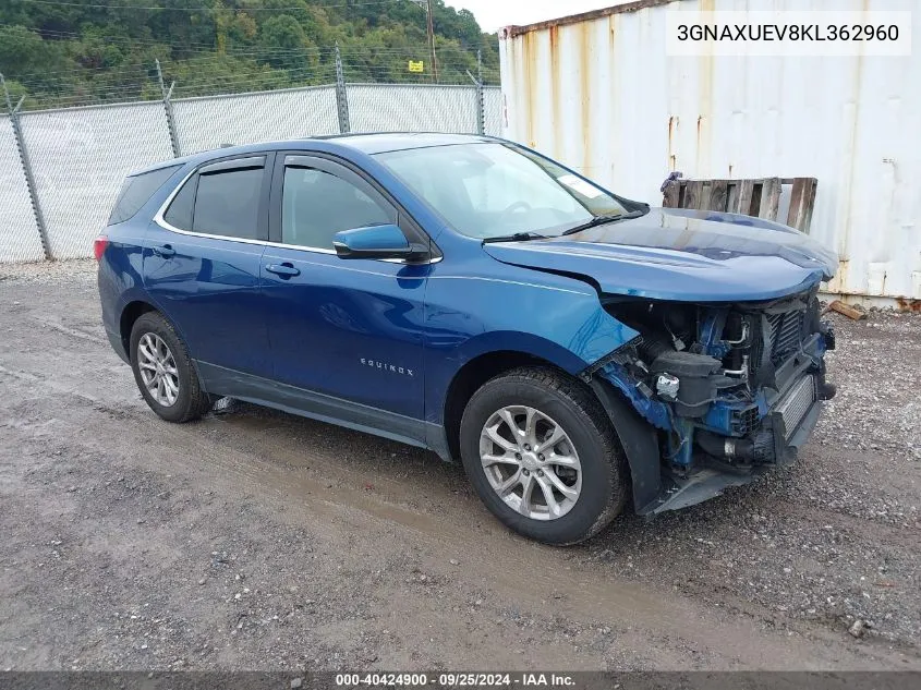 2019 Chevrolet Equinox Lt VIN: 3GNAXUEV8KL362960 Lot: 40424900