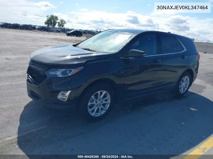 2019 Chevrolet Equinox Lt VIN: 3GNAXJEV0KL347464 Lot: 40428388