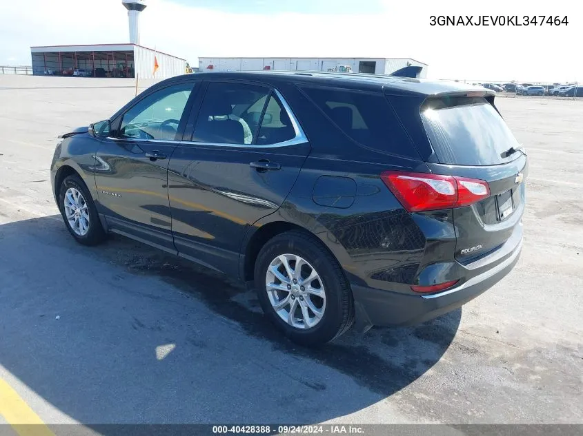 2019 Chevrolet Equinox Lt VIN: 3GNAXJEV0KL347464 Lot: 40428388