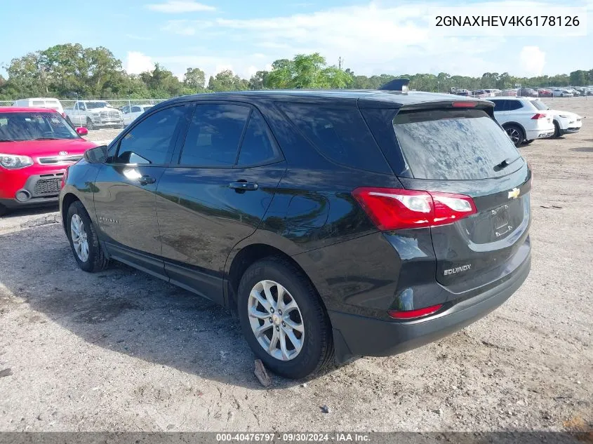 2019 Chevrolet Equinox Ls VIN: 2GNAXHEV4K6178126 Lot: 40476797