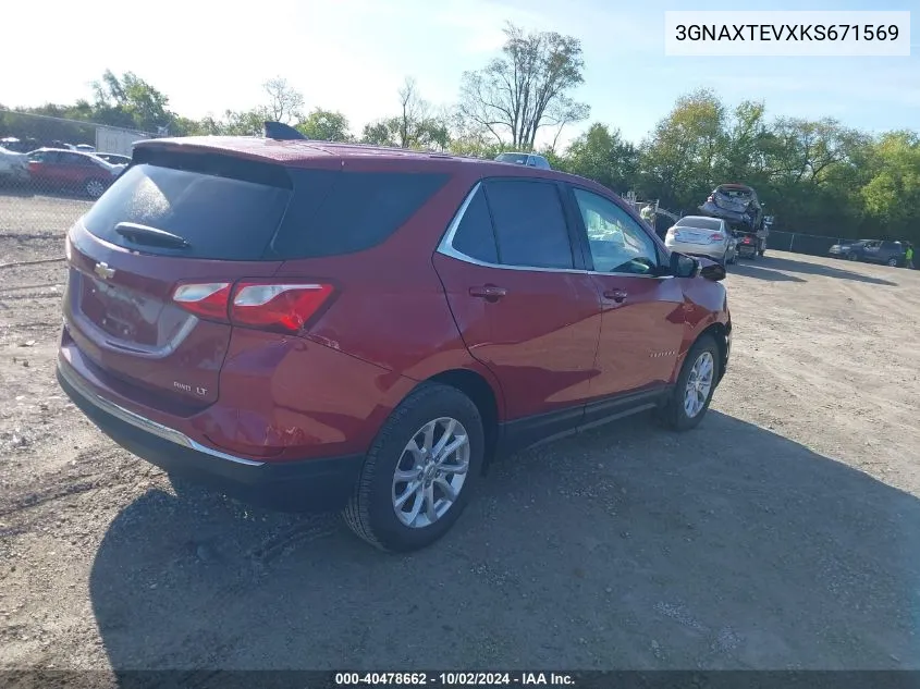 2019 Chevrolet Equinox Lt VIN: 3GNAXTEVXKS671569 Lot: 40478662