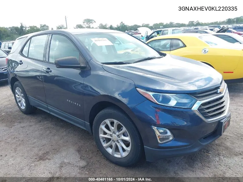 2019 Chevrolet Equinox Ls VIN: 3GNAXHEV0KL220335 Lot: 40481165