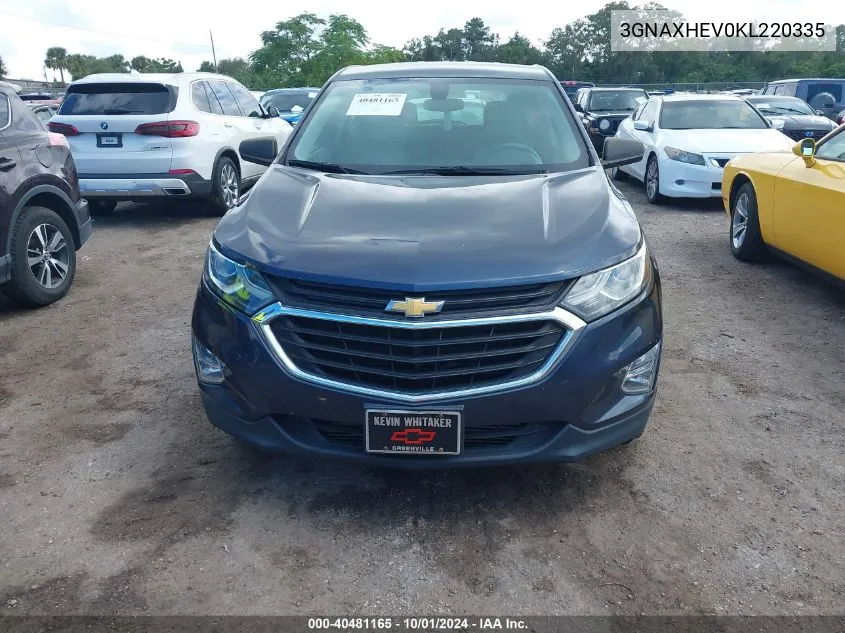 2019 Chevrolet Equinox Ls VIN: 3GNAXHEV0KL220335 Lot: 40481165