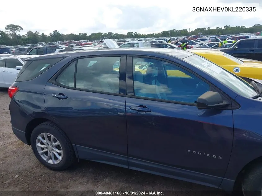 2019 Chevrolet Equinox Ls VIN: 3GNAXHEV0KL220335 Lot: 40481165