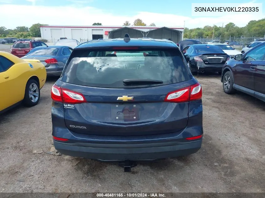 2019 Chevrolet Equinox Ls VIN: 3GNAXHEV0KL220335 Lot: 40481165