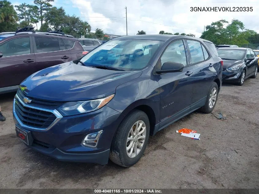 2019 Chevrolet Equinox Ls VIN: 3GNAXHEV0KL220335 Lot: 40481165