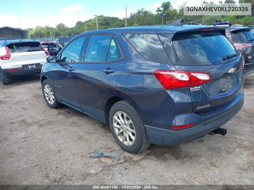 2019 Chevrolet Equinox Ls VIN: 3GNAXHEV0KL220335 Lot: 40481165