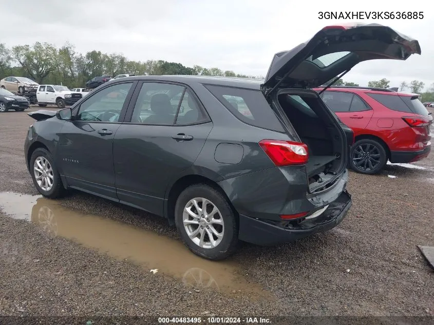 2019 Chevrolet Equinox Ls VIN: 3GNAXHEV3KS636885 Lot: 40483495