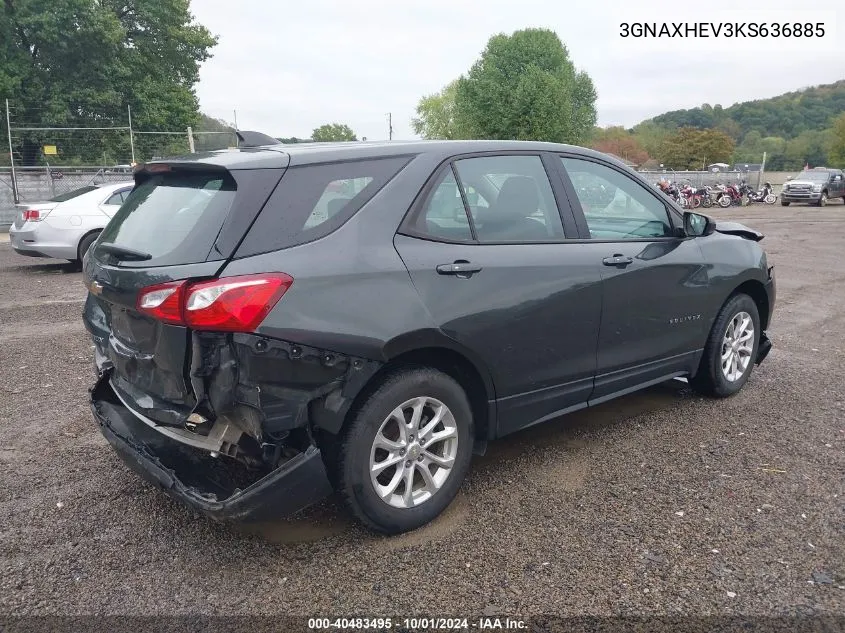 2019 Chevrolet Equinox Ls VIN: 3GNAXHEV3KS636885 Lot: 40483495