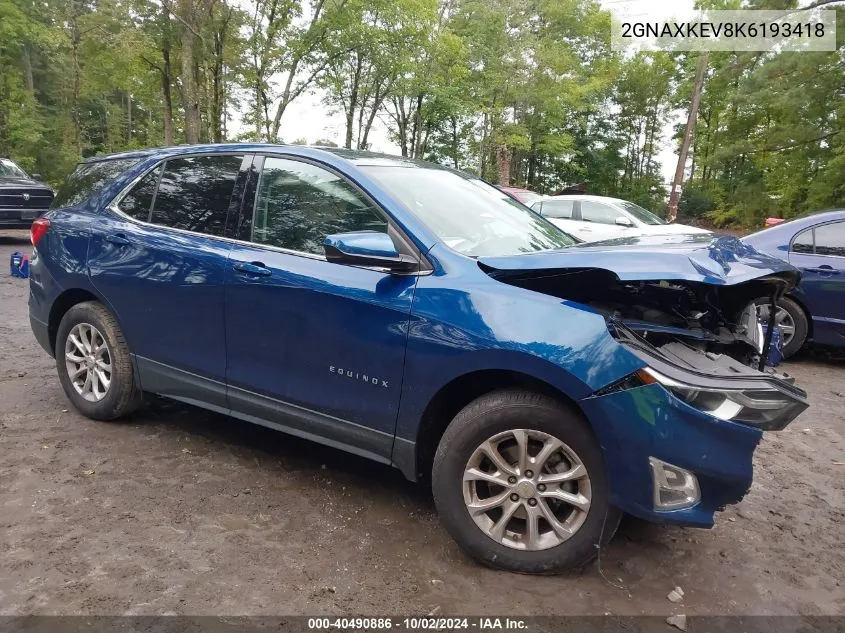 2019 Chevrolet Equinox Lt VIN: 2GNAXKEV8K6193418 Lot: 40490886