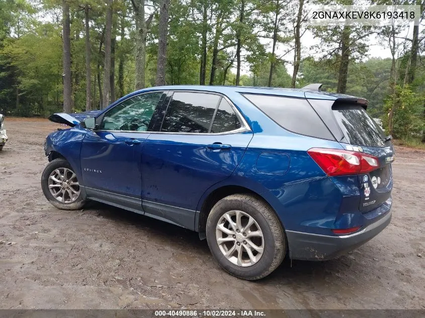 2019 Chevrolet Equinox Lt VIN: 2GNAXKEV8K6193418 Lot: 40490886