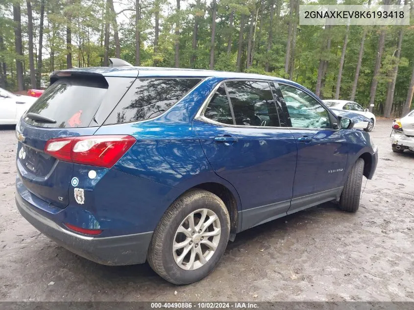 2019 Chevrolet Equinox Lt VIN: 2GNAXKEV8K6193418 Lot: 40490886