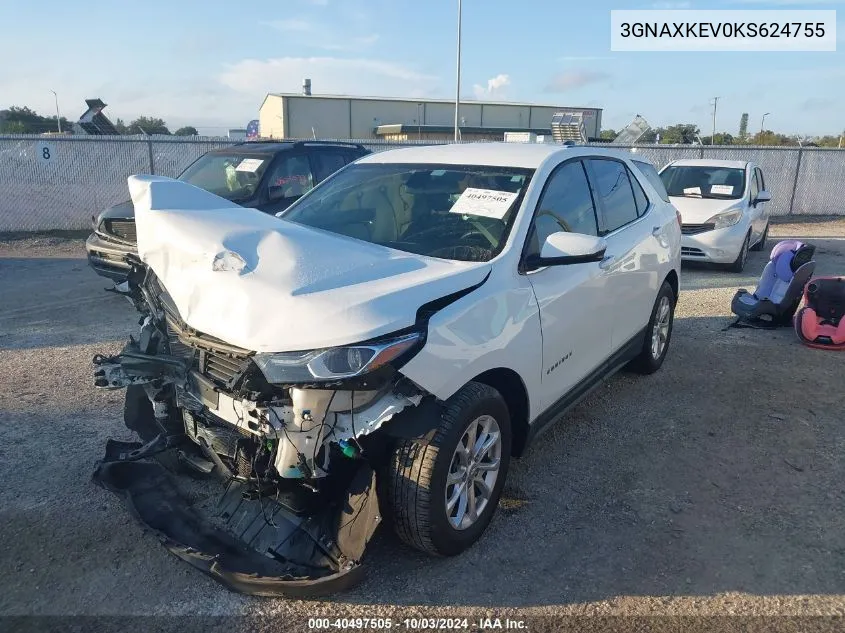 2019 Chevrolet Equinox Lt VIN: 3GNAXKEV0KS624755 Lot: 40497505