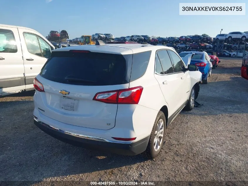 2019 Chevrolet Equinox Lt VIN: 3GNAXKEV0KS624755 Lot: 40497505