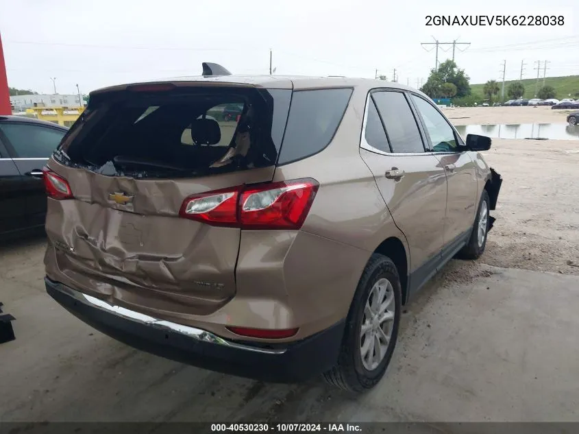 2019 Chevrolet Equinox Lt VIN: 2GNAXUEV5K6228038 Lot: 40530230