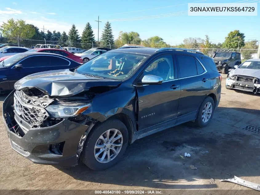 2019 Chevrolet Equinox Lt VIN: 3GNAXWEU7KS564729 Lot: 40543180