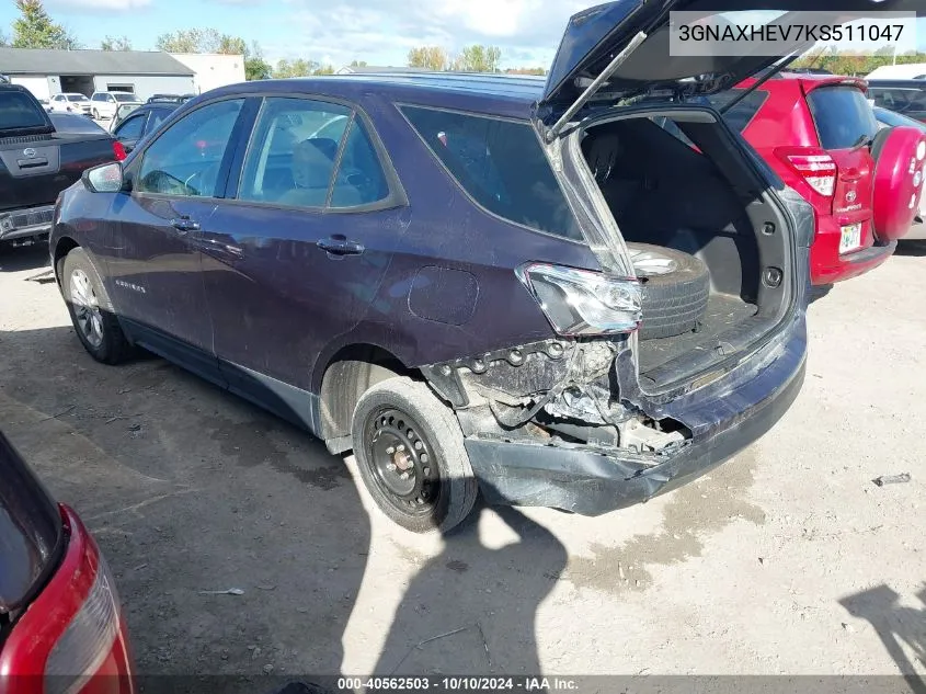 2019 Chevrolet Equinox Ls VIN: 3GNAXHEV7KS511047 Lot: 40562503