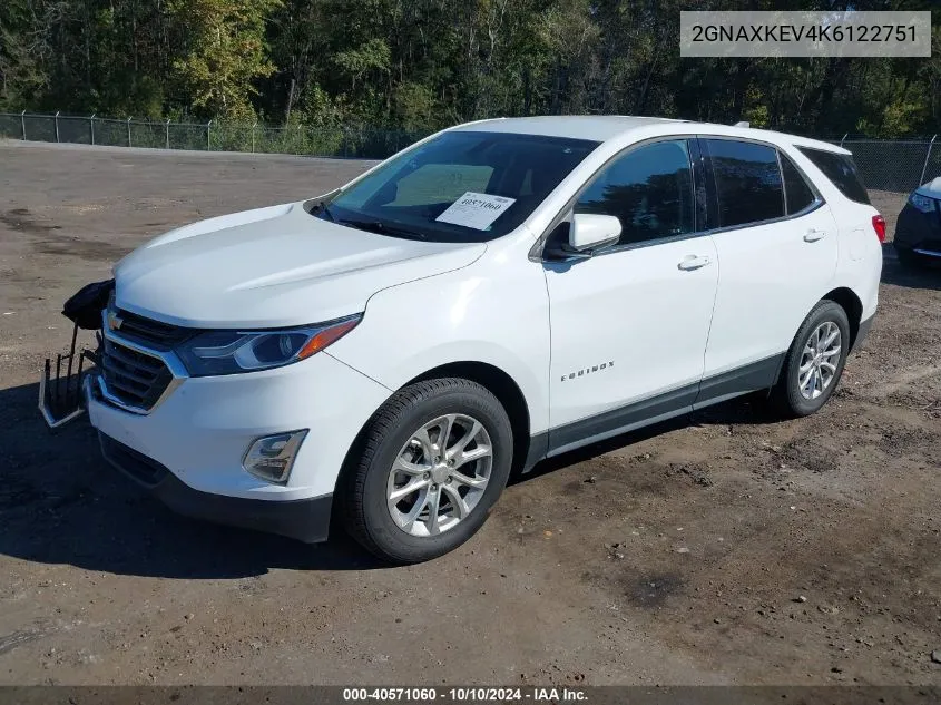 2019 Chevrolet Equinox Lt VIN: 2GNAXKEV4K6122751 Lot: 40571060