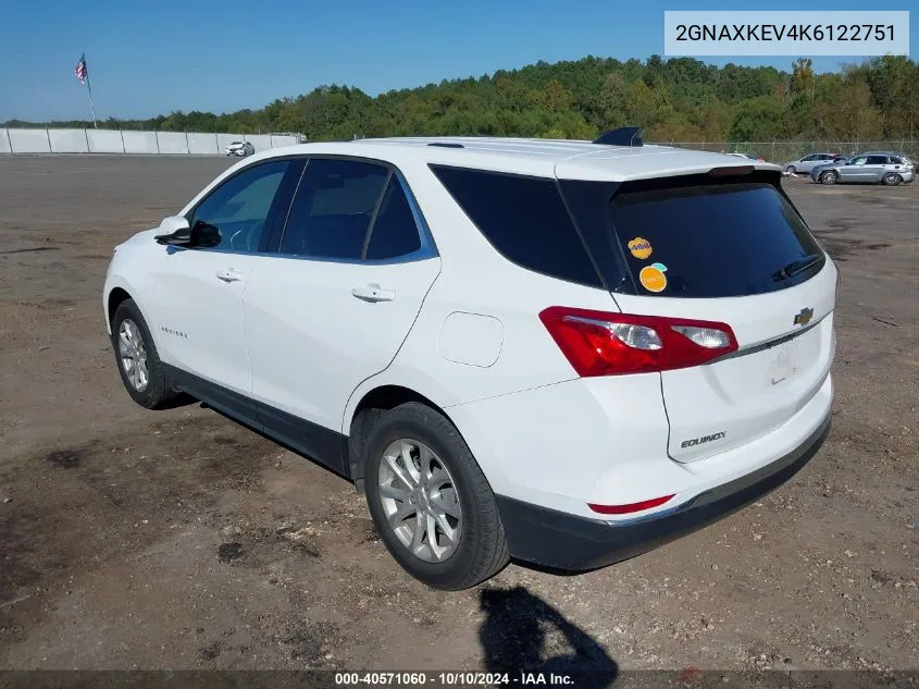 2019 Chevrolet Equinox Lt VIN: 2GNAXKEV4K6122751 Lot: 40571060