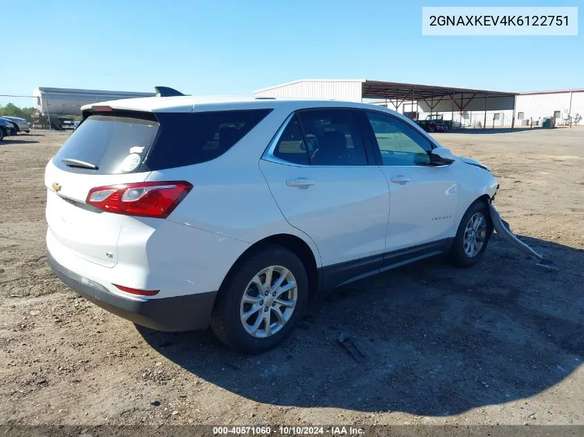 2019 Chevrolet Equinox Lt VIN: 2GNAXKEV4K6122751 Lot: 40571060