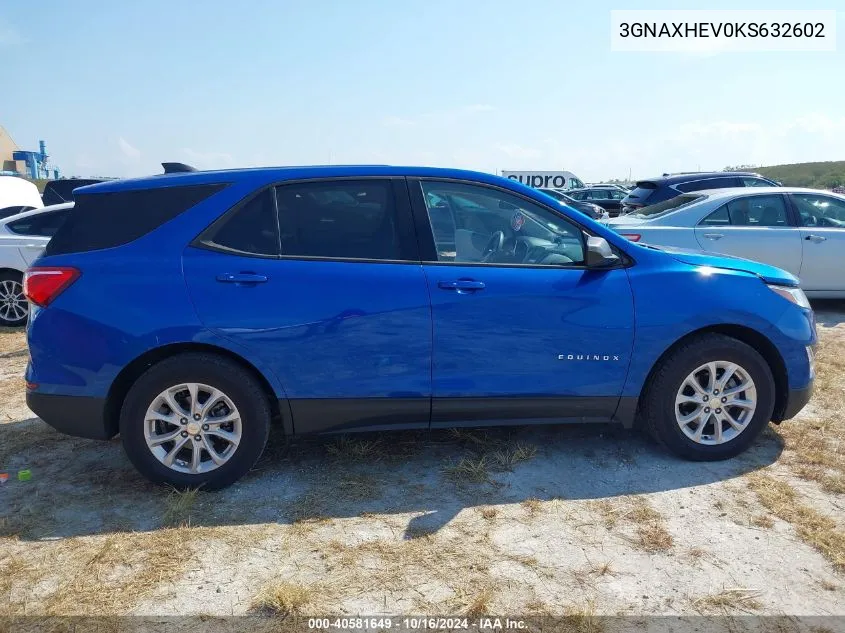 2019 Chevrolet Equinox Ls VIN: 3GNAXHEV0KS632602 Lot: 40581649