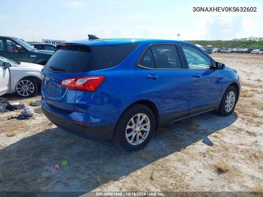 2019 Chevrolet Equinox Ls VIN: 3GNAXHEV0KS632602 Lot: 40581649