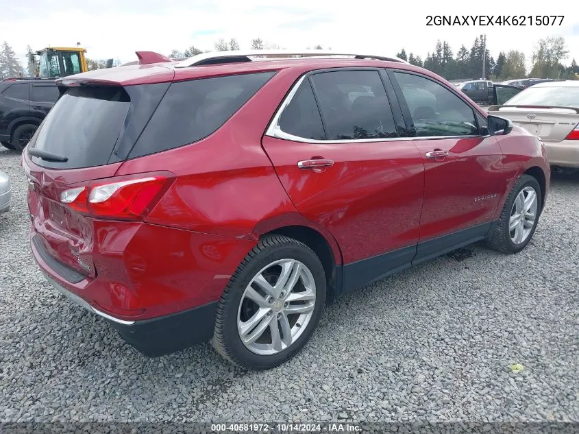 2019 Chevrolet Equinox Premier VIN: 2GNAXYEX4K6215077 Lot: 40581972