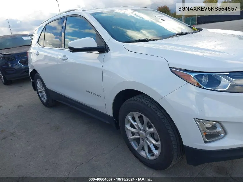 2019 Chevrolet Equinox Lt VIN: 3GNAXKEV6KS564657 Lot: 40604067