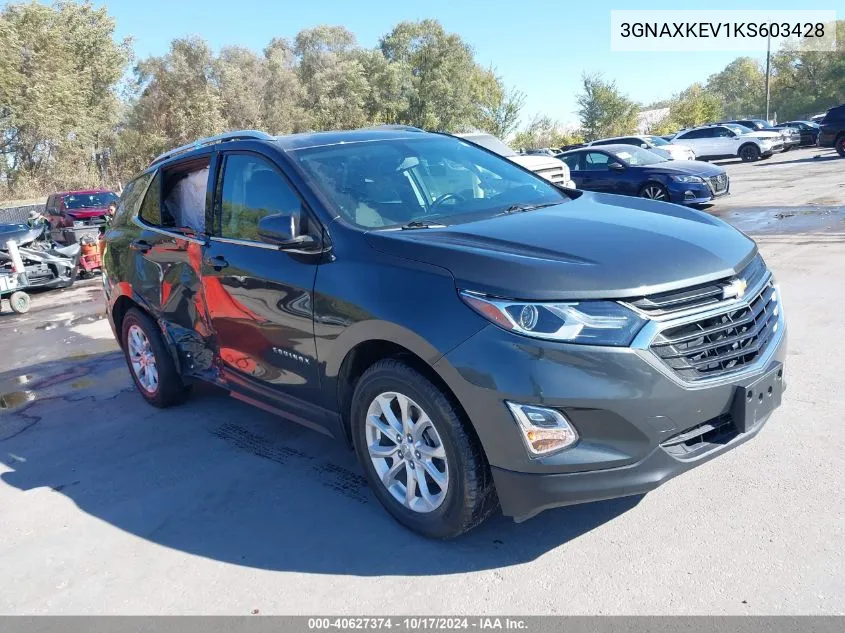 2019 Chevrolet Equinox Lt VIN: 3GNAXKEV1KS603428 Lot: 40627374