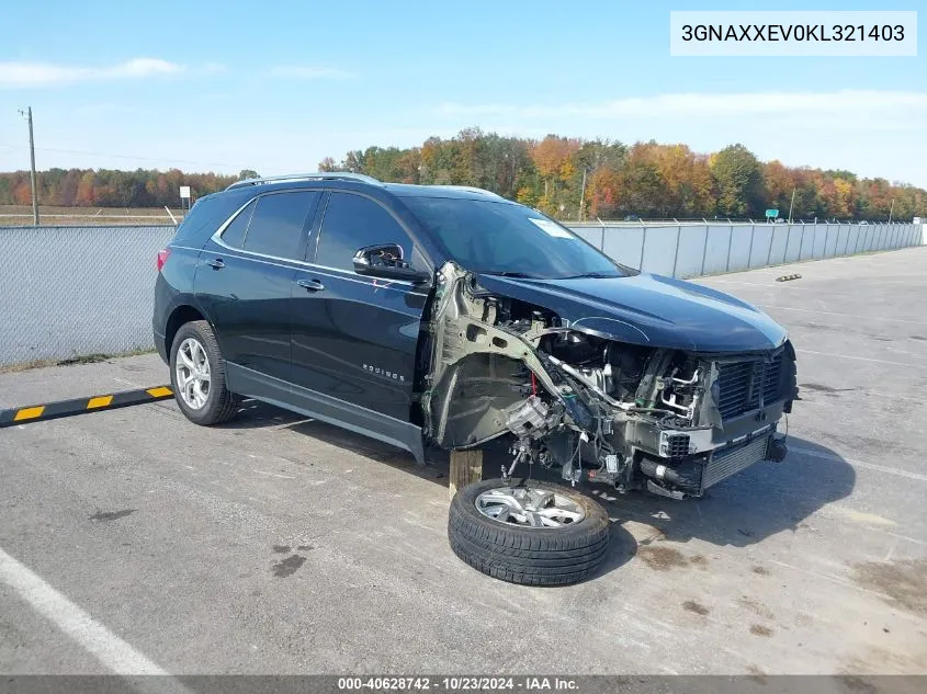 2019 Chevrolet Equinox Premier VIN: 3GNAXXEV0KL321403 Lot: 40628742