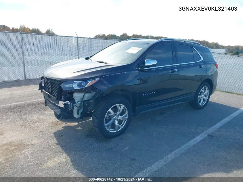 2019 Chevrolet Equinox Premier VIN: 3GNAXXEV0KL321403 Lot: 40628742