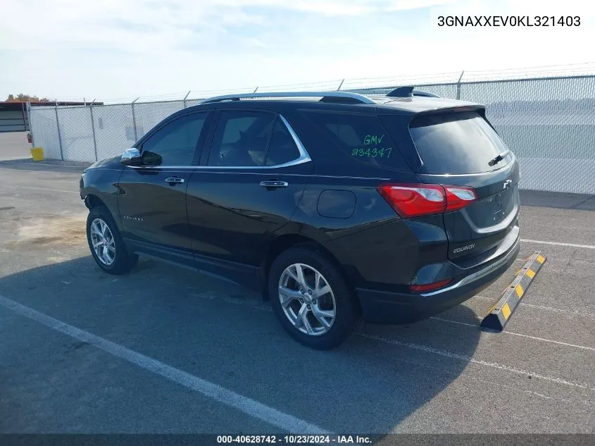 2019 Chevrolet Equinox Premier VIN: 3GNAXXEV0KL321403 Lot: 40628742