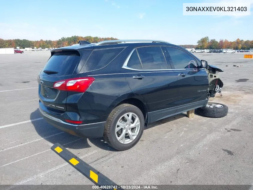 2019 Chevrolet Equinox Premier VIN: 3GNAXXEV0KL321403 Lot: 40628742