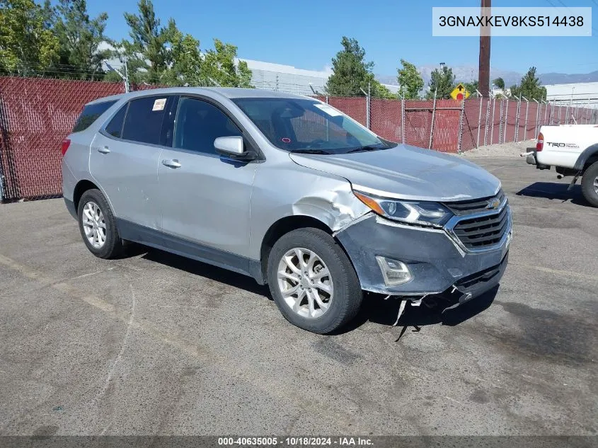 2019 Chevrolet Equinox Lt VIN: 3GNAXKEV8KS514438 Lot: 40635005